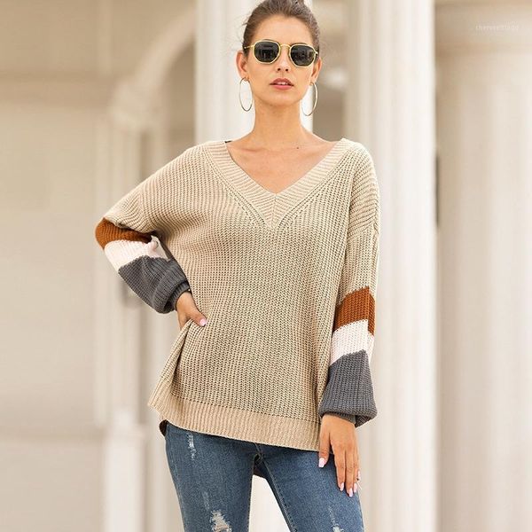 casual v neck knitted sweater women jumper stripe lantern sleeve knitting pull femme 2019 autumn winter sweater pullover female1, White;black
casual v neck knitted sweater women jumper stripe lantern sleeve knitting pull femme 2019 autumn winter sweater pullover female1, White;black
