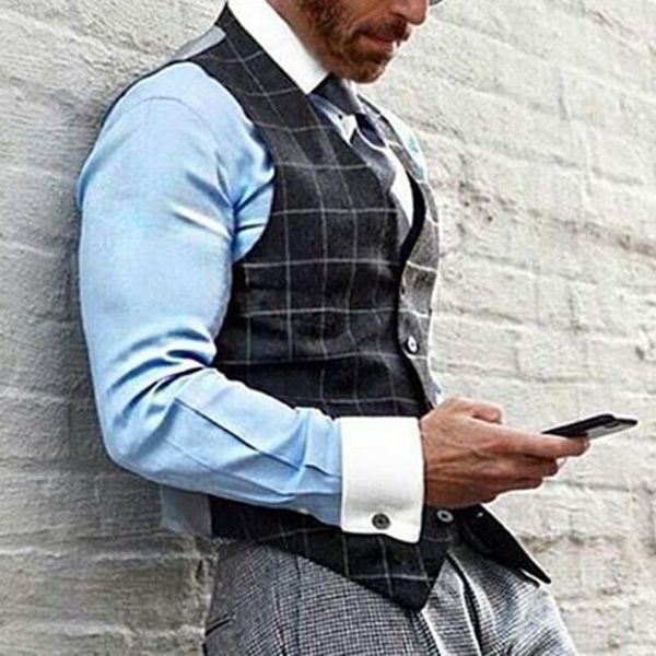 men's vests spring and autumn cardigan business fashion slim casual suit single breasted plaid vest, Black;white
men's vests spring and autumn cardigan business fashion slim casual suit single breasted plaid vest, Black;white