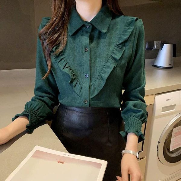 2021 new spring autumn women elastic butterfly long sleeve corduroy shirt female ruffled solid button blouse feminina blusa a104, White
2021 new spring autumn women elastic butterfly long sleeve corduroy shirt female ruffled solid button blouse feminina blusa a104, White