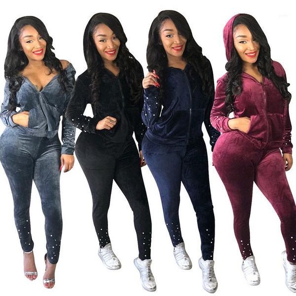 solid velvet two piece set tracksuit women casual long sleeve pearl zipper jacket pant sportwear party club jogging femme h1, White
solid velvet two piece set tracksuit women casual long sleeve pearl zipper jacket pant sportwear party club jogging femme h1, White