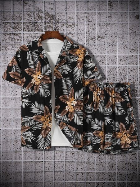 men tropical print button through shirt & shorts c0yx#, Gray 
men tropical print button through shirt & shorts c0yx#, Gray