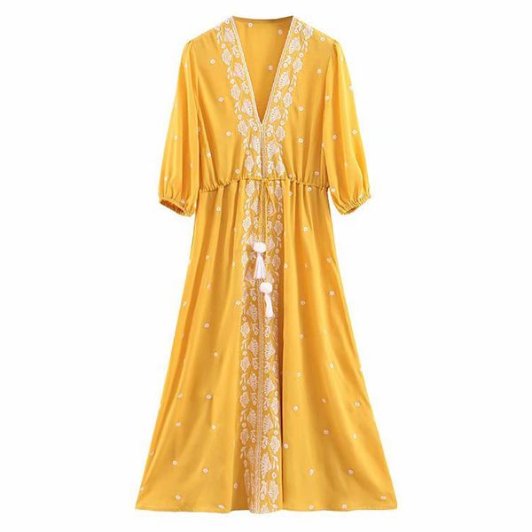 2021 new sundress women holiday ethnic embroidery new v-neck yellow summer beach long dress female vestidos ah311 jiqo, Black;gray
2021 new sundress women holiday ethnic embroidery new v-neck yellow summer beach long dress female vestidos ah311 jiqo, Black;gray