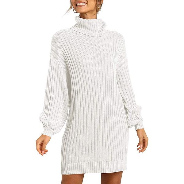 women turtleneck lantern sleeve sweater dress women long sleeve pollover solid knitted top, White;black
women turtleneck lantern sleeve sweater dress women long sleeve pollover solid knitted top, White;black