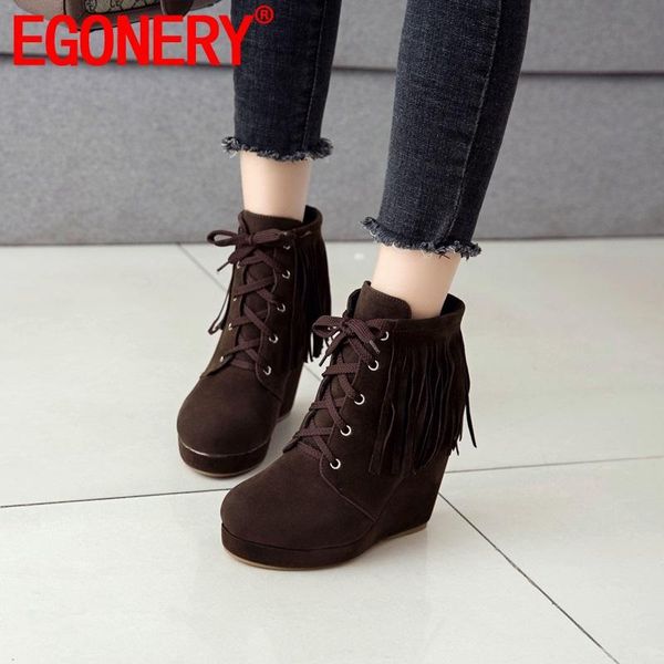 boots egonery 2021 autumn platform wedge shoes woman 11 cm heel super high ankle tassels lace up date booties size 34-45, Black
boots egonery 2021 autumn platform wedge shoes woman 11 cm heel super high ankle tassels lace up date booties size 34-45, Black