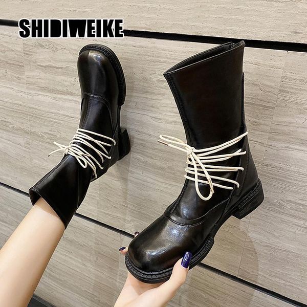 boots women leather mid-calf retro lace up motorcycle autumn winter low heels cross straps va163, Black
boots women leather mid-calf retro lace up motorcycle autumn winter low heels cross straps va163, Black