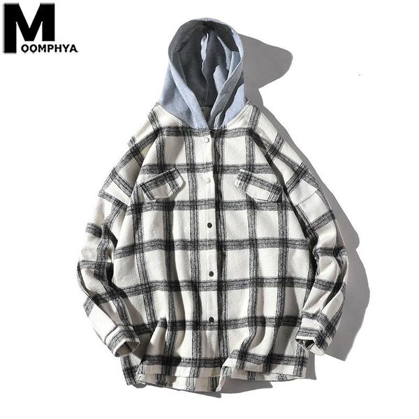 men's casual shirts moomphya streetwear plaid hooded men shirt autumn thick long sleeve oversized chest pockets dress, White;black
men's casual shirts moomphya streetwear plaid hooded men shirt autumn thick long sleeve oversized chest pockets dress, White;black