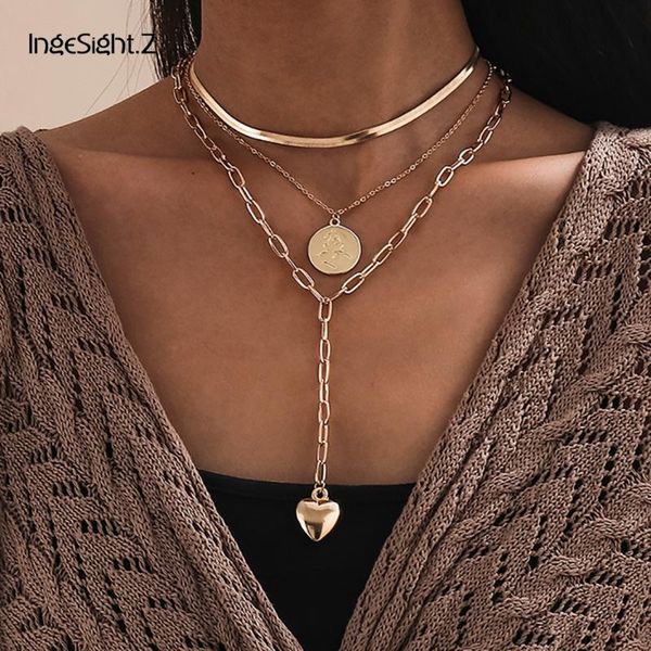 ingesight.z 3pcs/set multi layered snake chain choker necklace collar carved coin love heart pendant necklace for women jewelry, Silver
ingesight.z 3pcs/set multi layered snake chain choker necklace collar carved coin love heart pendant necklace for women jewelry, Silver
