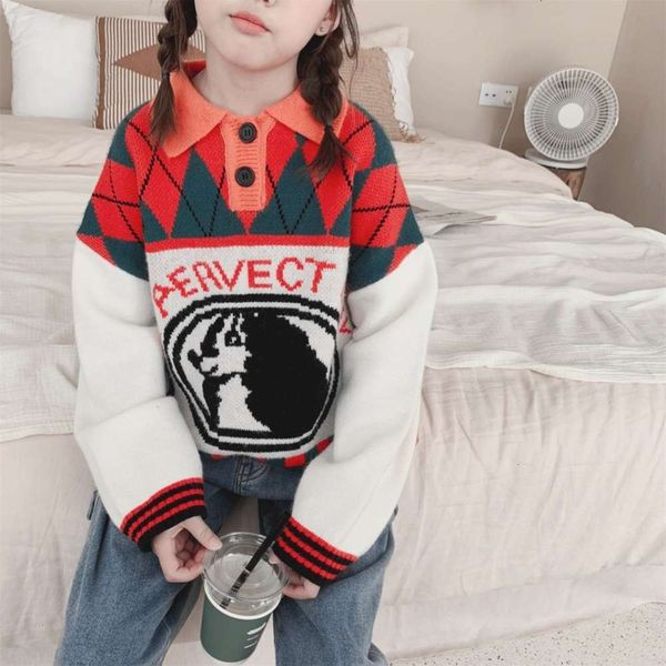 winter foreign version korean autumn and sle big girl orange lapel buckle color matching diamond check children's sweater, Blue
winter foreign version korean autumn and sle big girl orange lapel buckle color matching diamond check children's sweater, Blue