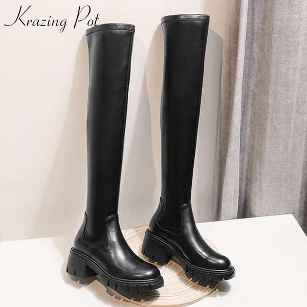 boots krazing pot simple style cow leathe stretch round toe high heels winter women keep warm solid thigh l101, Black
boots krazing pot simple style cow leathe stretch round toe high heels winter women keep warm solid thigh l101, Black