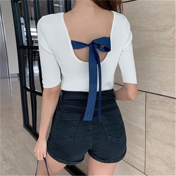 autumn women pullover white half sleeve casual new arrival 2020 korea lady backless bow femme elegant black knitwear, White;black
autumn women pullover white half sleeve casual new arrival 2020 korea lady backless bow femme elegant black knitwear, White;black