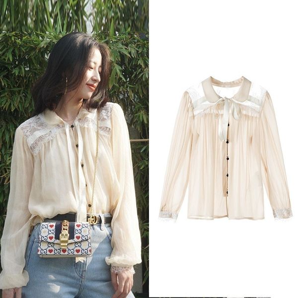 women of cuts blouse perspective elegant lady arches long autumn sleeves party blusters b4bt, White
women of cuts blouse perspective elegant lady arches long autumn sleeves party blusters b4bt, White