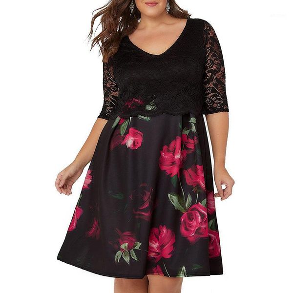 elegant a-line print women dress half sleeve lace women dresses knee-length plus size v neck vestidos1, Black;gray
elegant a-line print women dress half sleeve lace women dresses knee-length plus size v neck vestidos1, Black;gray