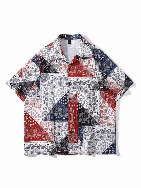 men patchwork paisley print shirt 21jj#, White;black