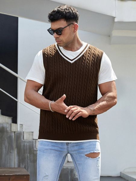 extended sizes men cable knit cricket sweater vest without o1bx#, White;black
extended sizes men cable knit cricket sweater vest without o1bx#, White;black