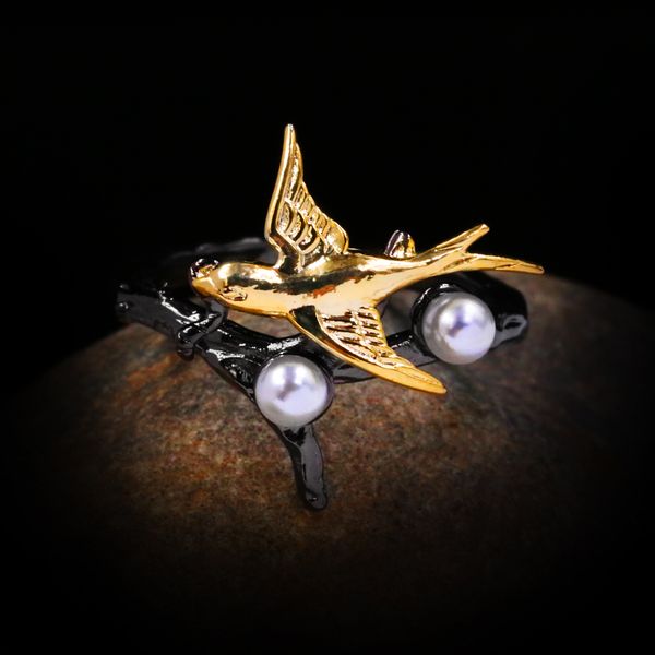 vintage elegant cute magpie black gold ring 925 sterling silver freshwater pearl cocktail ring pearl jewelry, Golden
vintage elegant cute magpie black gold ring 925 sterling silver freshwater pearl cocktail ring pearl jewelry, Golden