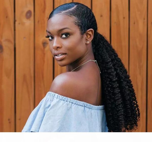 afro kinky curly hair ponytails natural human hair 120g brazilian human ponytail extensions clip in remy, Black 
afro kinky curly hair ponytails natural human hair 120g brazilian human ponytail extensions clip in remy, Black