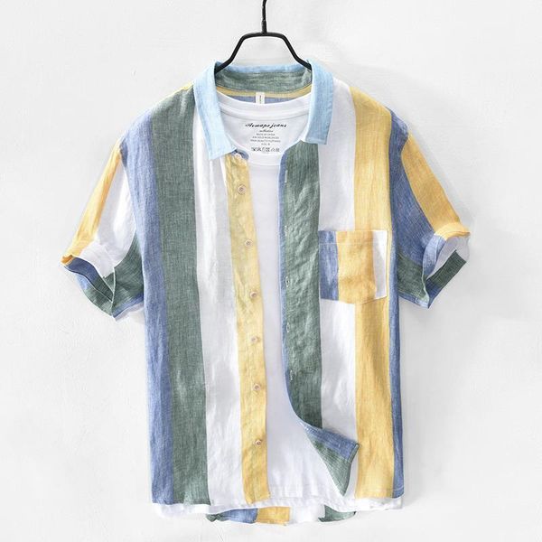 2020 new summer linen striped shirt casual fashion men's short sleeve lapel shirt plus size men's clothing, White;black
2020 new summer linen striped shirt casual fashion men's short sleeve lapel shirt plus size men's clothing, White;black
