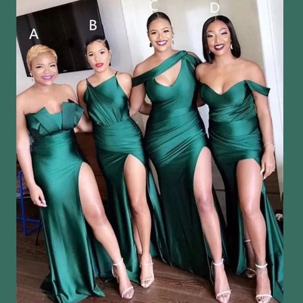 new african dark green long bridesmaid dresses side split for weddings mermaid floor length satin plus size formal maid of honor gowns, White;pink
new african dark green long bridesmaid dresses side split for weddings mermaid floor length satin plus size formal maid of honor gowns, White;pink