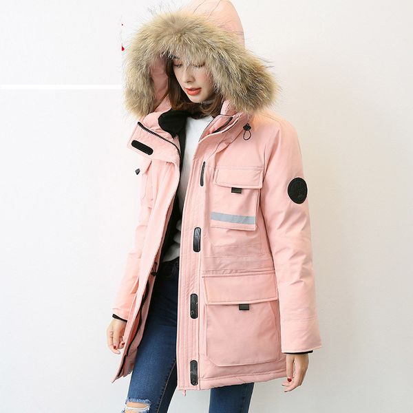 2019 new down-jacket women's mid length goose down coat hooded fur collar winter fashion jackets q1215, Black
2019 new down-jacket women's mid length goose down coat hooded fur collar winter fashion jackets q1215, Black