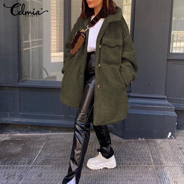 women's faux fur coats winter warm jackets 2020 celmia vintage plush teddy overcoat casual loose vintage pockets plush outerwear, Black
women's faux fur coats winter warm jackets 2020 celmia vintage plush teddy overcoat casual loose vintage pockets plush outerwear, Black