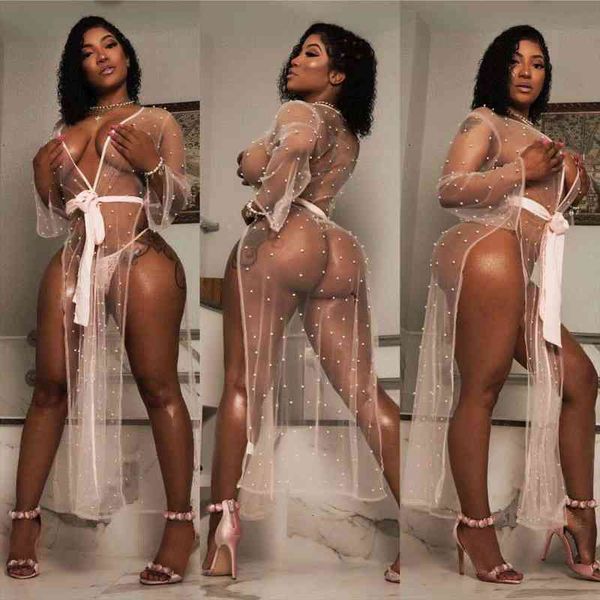 women autumn kimono cardigan mesh transparent sun bloise pearl beading decorated loose long shirts see through outwear top, White
women autumn kimono cardigan mesh transparent sun bloise pearl beading decorated loose long shirts see through outwear top, White