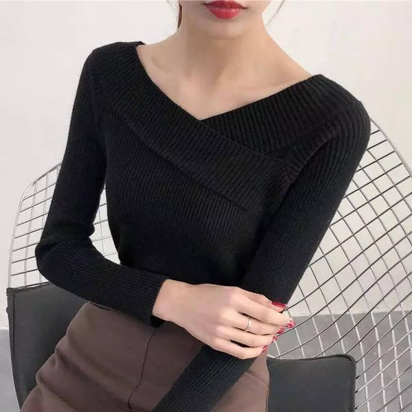 women's sweaters spring soft cotton knitted slash neck sweater pullovers solid color casual long sleeve black pull femme, White;black
women's sweaters spring soft cotton knitted slash neck sweater pullovers solid color casual long sleeve black pull femme, White;black