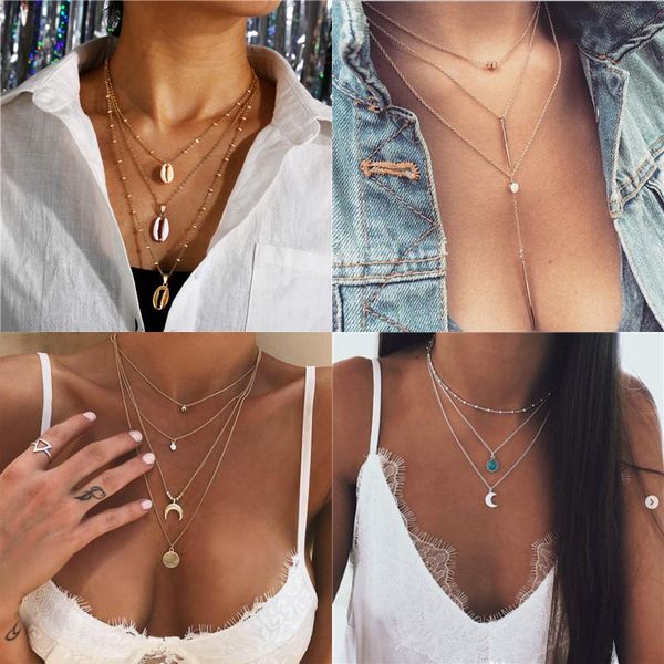 pendant necklaces miss jq 4 styles bohemia shell rhinestone moon multi-layer for women wedding party jewellry anniversary gift, Silver
pendant necklaces miss jq 4 styles bohemia shell rhinestone moon multi-layer for women wedding party jewellry anniversary gift, Silver