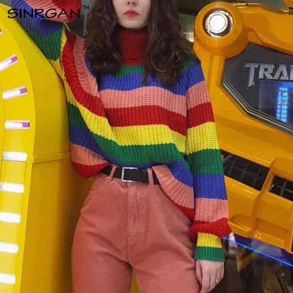 sinrgan rainbow striped pullovers sweater turtleneck winter sweater women invierno 2020 loose knitted female jumper c1120, White;black
sinrgan rainbow striped pullovers sweater turtleneck winter sweater women invierno 2020 loose knitted female jumper c1120, White;black