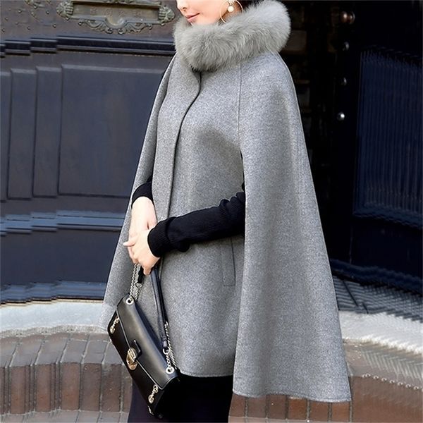 women casual capes vintage office lady button plain winter female elegant fashion overcoats faux fur neck stylish coats 201210, Black
women casual capes vintage office lady button plain winter female elegant fashion overcoats faux fur neck stylish coats 201210, Black