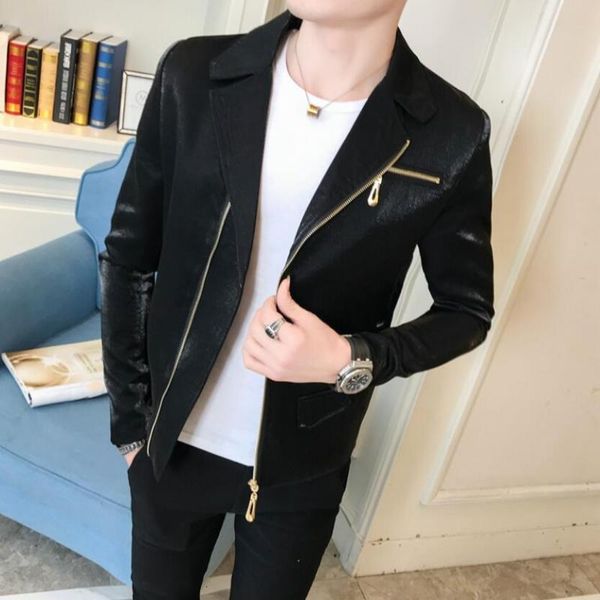 new bright jacket men's spring clothes personality diagonal zipper thin section coat lapel handsome slim hair stylist jackets, Black;brown
new bright jacket men's spring clothes personality diagonal zipper thin section coat lapel handsome slim hair stylist jackets, Black;brown