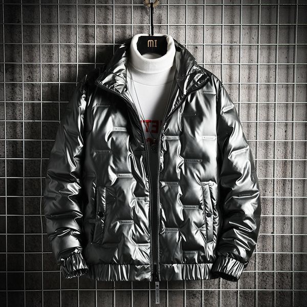 white duck winter stand collar short bright face down jacket men's large coat, Black
white duck winter stand collar short bright face down jacket men's large coat, Black