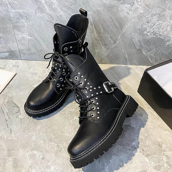 boots women's winter metal decoration woman pu leather ladies windproof side zipper female1, Black
boots women's winter metal decoration woman pu leather ladies windproof side zipper female1, Black