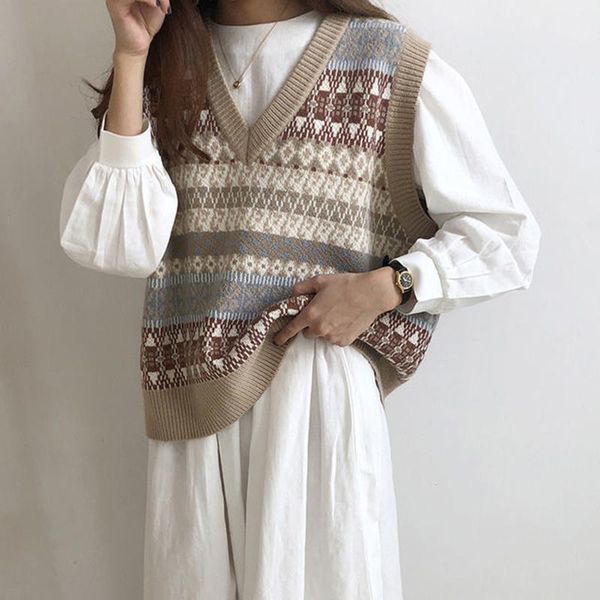 vintage v-neck knitted vest sweater women sleeveless pullover elasticity sweater loose female casual oversized knitted vest 20201, Black;white
vintage v-neck knitted vest sweater women sleeveless pullover elasticity sweater loose female casual oversized knitted vest 20201, Black;white