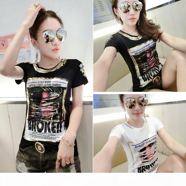 fashion women tshirt 2019 broken hole stamping black t-shirt thin short-sleeved korean style women slim o-neck y19072701, White
fashion women tshirt 2019 broken hole stamping black t-shirt thin short-sleeved korean style women slim o-neck y19072701, White