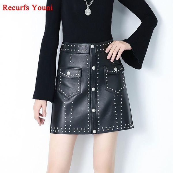 skirts rys9306 lady winter punk style genuine leather thin short womens high waisted rivets pockets etek saia streetwear, Black
skirts rys9306 lady winter punk style genuine leather thin short womens high waisted rivets pockets etek saia streetwear, Black