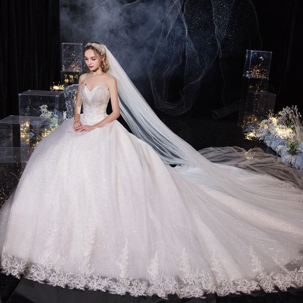 2022 new tube main wedding dress bride french trailing starry sky dress mori super fairy dream, White
2022 new tube main wedding dress bride french trailing starry sky dress mori super fairy dream, White