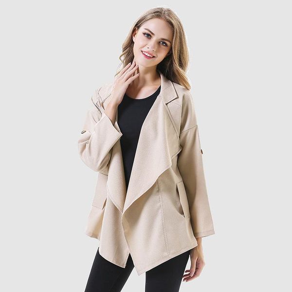 women's trench coats 2021 spring autumn irregular coat women large turn down collar, Tan;black
women's trench coats 2021 spring autumn irregular coat women large turn down collar, Tan;black