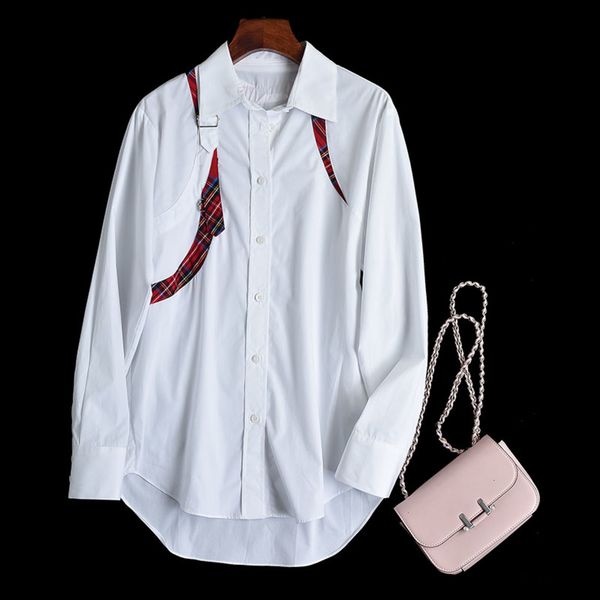 2020 new fashion lapel personalized plaid splicing versatile single breasted long sleeve shirt, White
2020 new fashion lapel personalized plaid splicing versatile single breasted long sleeve shirt, White