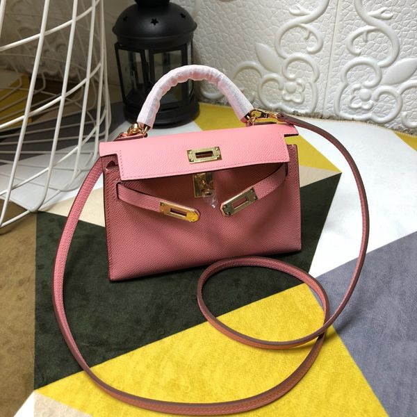design mini purse 19.5cm handmade quality epsom leather pink color wax line stitching golden and silver hardware wholesale price fast
design mini purse 19.5cm handmade quality epsom leather pink color wax line stitching golden and silver hardware wholesale price fast