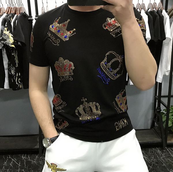 2021 new european style drill fit short sleeve t-shirt men's fashion cool bottoming summer 7s6l, White;black
2021 new european style drill fit short sleeve t-shirt men's fashion cool bottoming summer 7s6l, White;black