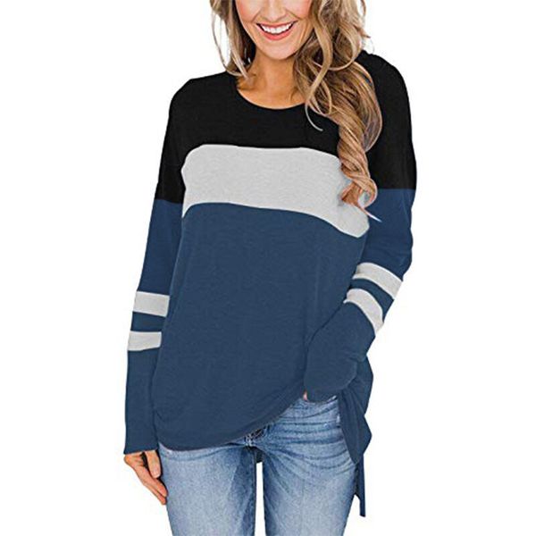 women striped patchwork t shirt long sleeve crew neck loose spring autumn ladies split clothes, White
women striped patchwork t shirt long sleeve crew neck loose spring autumn ladies split clothes, White