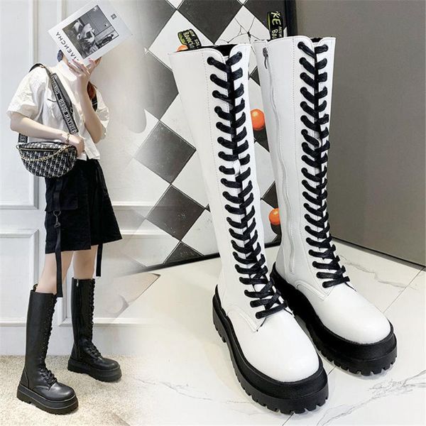 new fashion black white leather platform long boots women thick heels knee high booties woman front lace up botas female 35-40
new fashion black white leather platform long boots women thick heels knee high booties woman front lace up botas female 35-40