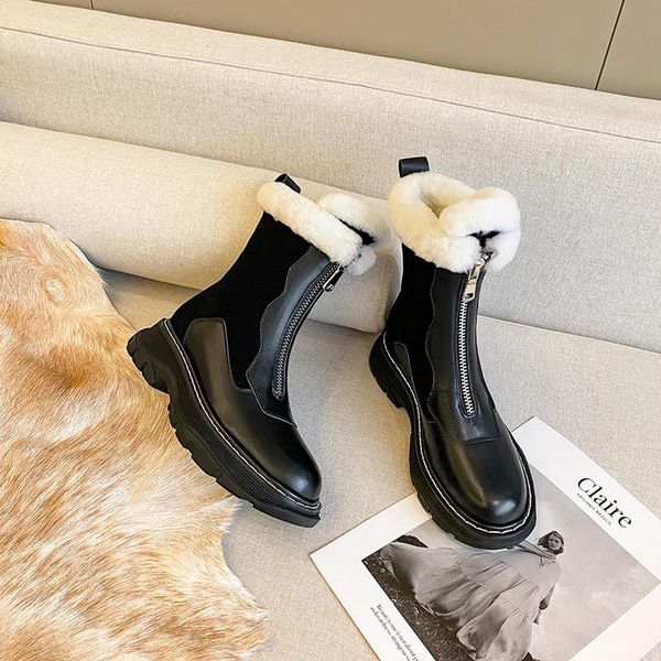 boots genuine leather women snow winter platform shoes ankle for non-slip keep warm wool women's sneakers, Black
boots genuine leather women snow winter platform shoes ankle for non-slip keep warm wool women's sneakers, Black