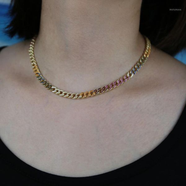 chokers summer rainbow cz iced out hiphop bling miami curb cuban link chain necklaces for women rock adjust choker jewelry1, Golden;silver