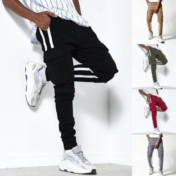 men's pants mens joggers fitness men sportswear stripes patchwork multi pocket ankle tied sports cargo long trousers 2021, Black
men's pants mens joggers fitness men sportswear stripes patchwork multi pocket ankle tied sports cargo long trousers 2021, Black
