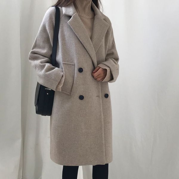 women's fashion casual woolen coat double breasted turn down collar long overcoat, Black
women's fashion casual woolen coat double breasted turn down collar long overcoat, Black
