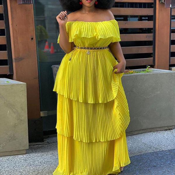 yellow off shoulder ruffles pleated dress plus size women casual beach holiday slash neck layered summer long maxi dresses, Black;gray
yellow off shoulder ruffles pleated dress plus size women casual beach holiday slash neck layered summer long maxi dresses, Black;gray