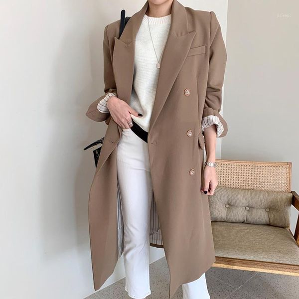 women's trench coats 2021 autumn winter vintage solid loose single breasted open stitch windbreakers long full straight women windbreak, Tan;black
women's trench coats 2021 autumn winter vintage solid loose single breasted open stitch windbreakers long full straight women windbreak, Tan;black