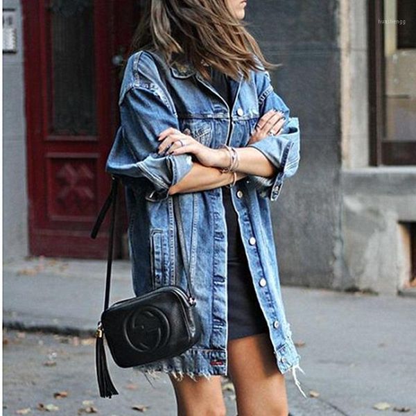 2020 fashion women's button hole patch denim pocket loose ripped jeans long jacket coat outwear streetwear1, Black;brown
2020 fashion women's button hole patch denim pocket loose ripped jeans long jacket coat outwear streetwear1, Black;brown
