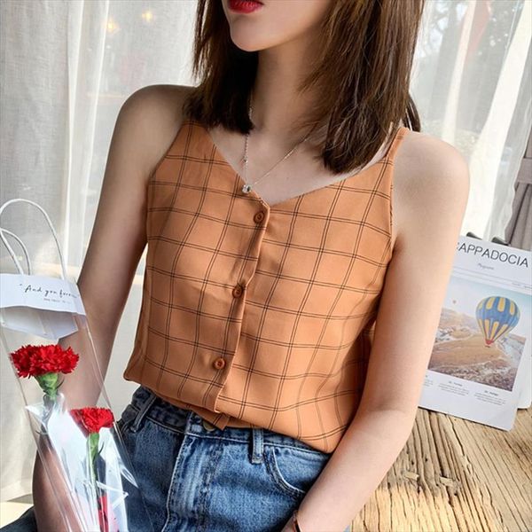women chiffon tank summer v neck blouses casual sleeveless plaid print blouse drop shipping good quality, White
women chiffon tank summer v neck blouses casual sleeveless plaid print blouse drop shipping good quality, White